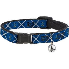 Buckle-Down Cat Collar Breakaway with Bell Harry Potter Ravenclaw Crest Plaid Blues Gray 8.5 to 12 Inches 0.5 Inch Wide