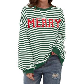 TERIVEEK Women Oversized Striped Color Block Long Sleeve Crew Neck Sweatshirt Casual Loose Pullover Y2K Shirt Top