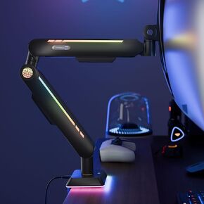 Single Monitor Mount with Built-in RGB Lights, Adjustable Monitor Arm with USB & Grommet Base, Computer Monitor Stand with LED for 17″–32″ Screens up to 22 lbs, VESA 75x75 or 100x100mm