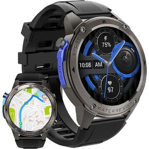 MIDDOW Military Smart Watch for Men (GPS + Bluetooth), 50M Waterproof, Air Pressure Altitude Compass, 1.43" AMOLED HD Display, 170+ Sports Modes, Heart Rate & Blood Oxygen Monitor (Black)