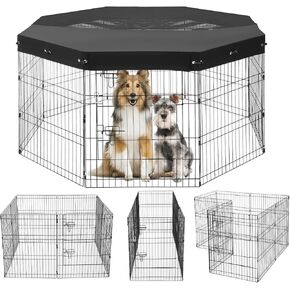 VEVOR Dog Playpen, 8 Pcs 30"H x 24"W Panels Foldable Metal Pet Exercise Pen, Dog Fence Indoor and Outdoor Pen with Door, 600D Oxford Fabric Top Cover, Pet Playpen for Dogs, Cats, Other Small Animals