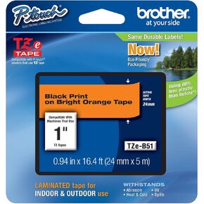 Genuine Brother 1" (24mm) Black on Bright Orange TZe P-Touch Tape for Brother PT-E550W, PTE550W Label Maker