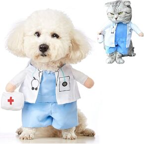 Dog Cat Doctor Costume, Funny Doctor Coat Medicine Box Halloween Costumes for Small Dogs Cats Puppy, Novelty Adjustable Cosplay Pet Coat Festive Pet Apparel for Special Occasions (Small)