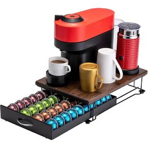 Flagship for Nespresso Pod Drawer Vertuo Pod holder Coffee Pod Organizer Modern Style And Coffee Machine Stand Wood Top(40 Pods Capacity)