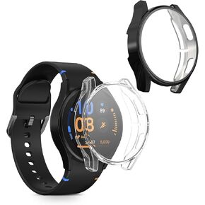 kwmobile Case Compatible with Samsung Galaxy Watch FE 40mm Case - 2X TPU Silicone Fitness Tracker Cover - Transparent/Black