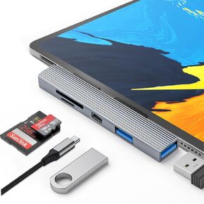 USB C Hub Adapter for iPad Pro/Air, 5 in 1 USB C Dongle Hub with Memory SD/TF Card Reader, USB C Headphone, USB A Ports Compaitble for iPad Pro/Air/Mini, MacBook, Galaxy Tab, Surface Go/Book 2 etc