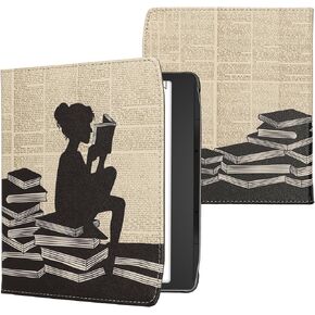 kwmobile Case Compatible with Pocketbook Era/Era Color Case - PU Cover w/Strap - Library Motto Multicolor