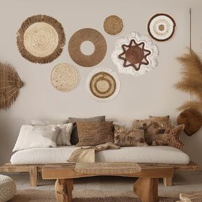 KJQJLY 9 Pcs Boho Wall Basket Decor Handmade Wicker Basket Wall Decor Set Woven Wall Baskets Boho Wall Hanging Decor for Living Rooms (Style 2, 9)