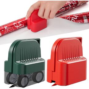 2Pcs Wrapping Paper Cutter, Gift Wrap Cutter with 2 Replaceable Blade 4 Wheels Compact Christmas Gift Wrapping Paper Roll Cutter Tool Green,Red