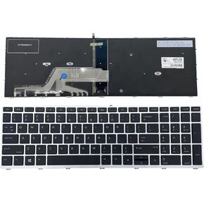 لوحة مفاتيح جديدة متوافقة مع HP Probook 450 G5 / 455 G5 / 470 G5 L01028-001 إطار فضي بإضاءة خلفية US