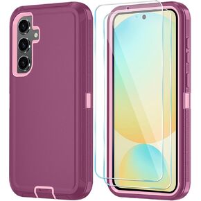ONOLA for Samsung Galaxy S24 FE Case with HD Screen Protector, for Samsung S24 FE Phone Case, [3 in 1] Heavy Duty Phone Case (Galaxy S24 FE 6.7",WineRed Pink)