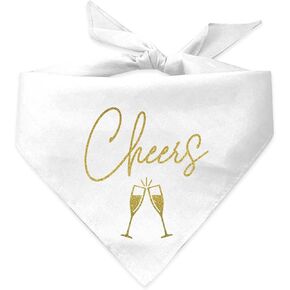 باندانا على شكل كلب من Cheers Champagne Flutes Celebration Dog مطبوعة باللون الذهبي المعدني (نظام التشغيل الأسود، 567)