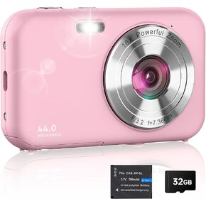 Digital Camera, FHD 1080P Kids Camera with 32GB Card, 44MP Point and Shoot Camera 16X Zoom Anti Shake, Compact Small Digital Cameras Gift for Kids Teens Students Boys Girls Beginners