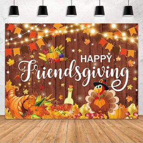 MEHOFOND Happy Friendsgiving Backdrop Fall Harvest Happy Friendsgiving Decorations Banner Thansgiving Friends Party Decor Friends Giving Turkey Pumpkin Maple Leaves Sunflower Photo Supplies (7x5ft)