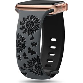 Sunnywoo Floral Engraved Band Compatible with Apple Watch Band 41mm 40mm 38mm 42mm 44mm 45mm 46mm 49mm Women, Sunflower iWatch Bands Soft Silicone Sport Strap for iWatch Series SE 10 9 8 7 6 5 4 3 2 1 Ultra
