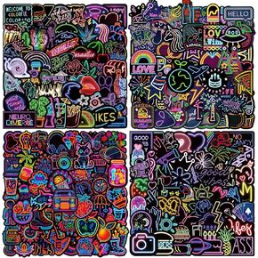200Pcs Neon Stickers - Cool Neon Water Bottle Stickers for Kids Adults Teens, Waterproof Vinyl Stickers for Laptop Skateboard Phone Guitar Luggage