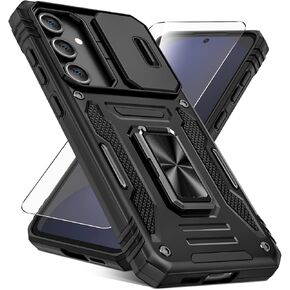 Caka for Samsung Galaxy S24 FE Case [HD Screen Protector] [Full Camera Lens Cover] [360°Rotated Kickstand Ring] [Heavy Duty Protection] Hard Rugged Protective Phone Cover for S24 FE - Olive Green