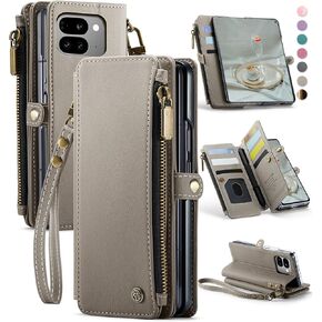 Defencase Compatible with Pixel 9 Pro Fold Case Wallet with RFID Blocking Card Holder & Pen Holder PU Leather Magnetic Snap Flip Zipper Strap Phone Case Fit for Google Pixel 9 Pro Fold, Coffee