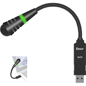 Mini USB Gooseneck Microphone for Laptop, Little Cardioid Condenser USB Computer mic, Mute Button with LED Indicator for PC and Mac, Plug & Play Remote Work Online Class/Zoom Meetings