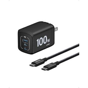 Anker Prime 100W USB C Charger, Anker GaN Wall Charger, 3-Port Compact Fast PPS Charger, for MacBook Pro/Air, Pixelbook, iPad Pro, iPhone 16/Pro, Galaxy S23/S22, and More (USB-C Cable Included)