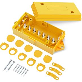 7 Way Trailer Junction Box, 7 Gang Wire Connector Box, Color Marked Terminal Studs Poles Cable Connection Weatherproof for Rewiring Camper RV Caravan Boat Light (Black)