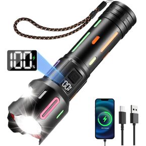 Rechargeable Flashlight 1000LM High Lumens LED Flashlight with 5 Modes, IPX4 Waterproof, Adjustable Focus, Powerful Flashlights for Camping, Home Use, Outage, Patrol, Walking Dog, Hiking, Gift