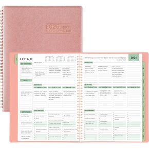 2025 Planner - Weekly & Monthly Planner Notepad 2025, 11.38'' x 8.74'', JAN. 2025 - DEC. 2025, Appointment Book, 60 Minutes Intervals, Monthly Tabs, Sturdy Cover, Spiral Bound, Back Pockets - Rose Golden