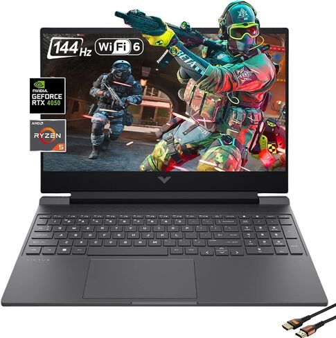 كمبيوتر محمول HP Victus للألعاب، شاشة 15.6 بوصة FHD IPS 144 هرتز، AMD Ryzen 5-8645HS، NVIDIA GeForce RTX 4050، إضاءة خلفية، كاميرا عالية الدقة، مع كابل HDMI (Windows 11 Pro، ذاكرة الوصول العشوائي 32 جيجابايت | 1 تيرابايت PCIe SSD) in Saudi Arabia