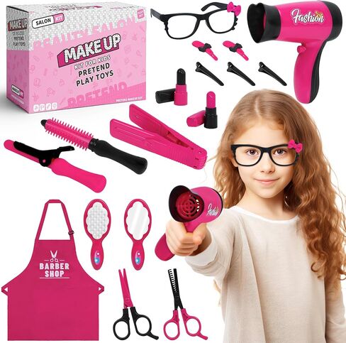 17 PCS Toddler Costume Hairdressing Toys Hair Salon Girls Toys with Hair Dryer, Scissors, Comb and Other Accessories,Suitable Toy Gifts for Girls Aged 3 4 5 6 Years Old in Saudi Arabia