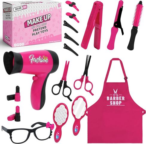 17 PCS Toddler Costume Hairdressing Toys Hair Salon Girls Toys with Hair Dryer, Scissors, Comb and Other Accessories,Suitable Toy Gifts for Girls Aged 3 4 5 6 Years Old in Saudi Arabia