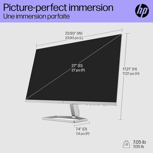 شاشة HP مقاس 27 بوصة بدقة FHD مزودة بتقنية AMD FreeSync (موديل 2021، M27fw) فضي (متجدد) in Saudi Arabia