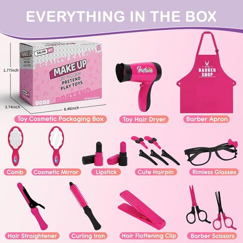 17 PCS Toddler Costume Hairdressing Toys Hair Salon Girls Toys with Hair Dryer, Scissors, Comb and Other Accessories,Suitable Toy Gifts for Girls Aged 3 4 5 6 Years Old in Saudi Arabia