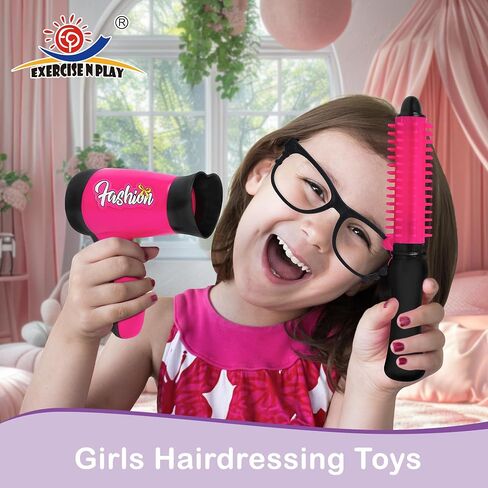 17 PCS Toddler Costume Hairdressing Toys Hair Salon Girls Toys with Hair Dryer, Scissors, Comb and Other Accessories,Suitable Toy Gifts for Girls Aged 3 4 5 6 Years Old in Saudi Arabia
