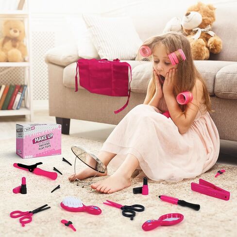 17 PCS Toddler Costume Hairdressing Toys Hair Salon Girls Toys with Hair Dryer, Scissors, Comb and Other Accessories,Suitable Toy Gifts for Girls Aged 3 4 5 6 Years Old in Saudi Arabia