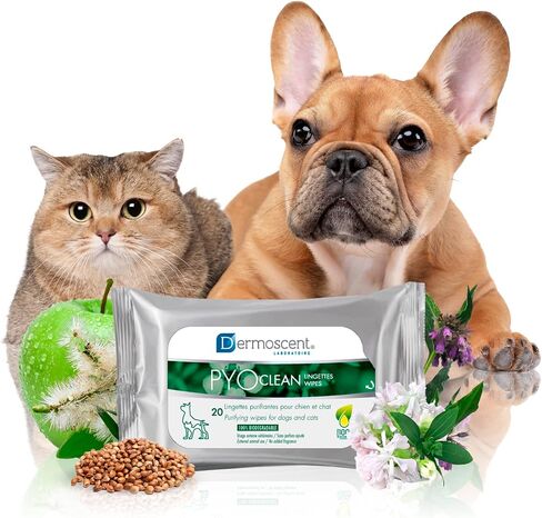 Dermoscent PYOclean Wipes for Dogs & Cats - Natural & Purifying for Cleaning Acne Itchy Skin Infections & Allergy Symptoms - 100% Biodegradable - 20 Pet Wipes in Saudi Arabia