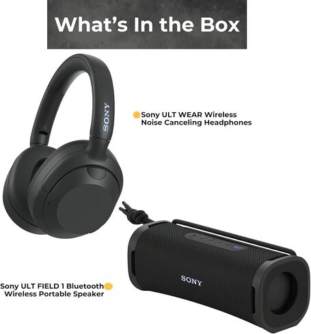 حزمة سماعة رأس Sony WHULT900NB ULT المانعة للضوضاء (أسود) مع مكبر صوت سلسلة Sony SRSULT10B ULT FIELD (أسود) (عنصران) in Saudi Arabia