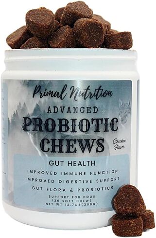 Primal Nutrition Probiotics for Dogs - Digestive Enzymes for Gut Flora, Digestive Health, Diarrhea & Bowel Support - Dog Supplement Soft Chew for Pet Immune System - Chicken in Saudi Arabia