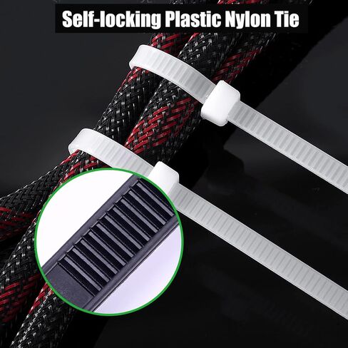 Zip Ties Heavy Duty 8 Inch Strong Premium Plastic Wire Cable Ties with 40 Pounds Tensile Strength, Self-Locking Nylon Cable Tie Straps (8 Inch, White) in Saudi Arabia