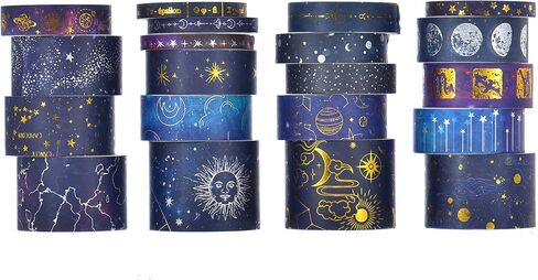 36 Rolls Galaxy Washi Tape Pack Stars Arts Adhesive Tapes Gold Silver Foil Decorative Masking Tape Sets for Craft, Kids, Scrapbook, DIY, Gift Wrapping in Kuwait
