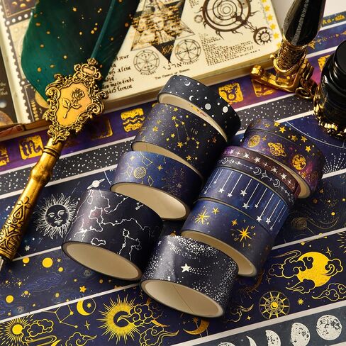 36 Rolls Galaxy Washi Tape Pack Stars Arts Adhesive Tapes Gold Silver Foil Decorative Masking Tape Sets for Craft, Kids, Scrapbook, DIY, Gift Wrapping in Kuwait
