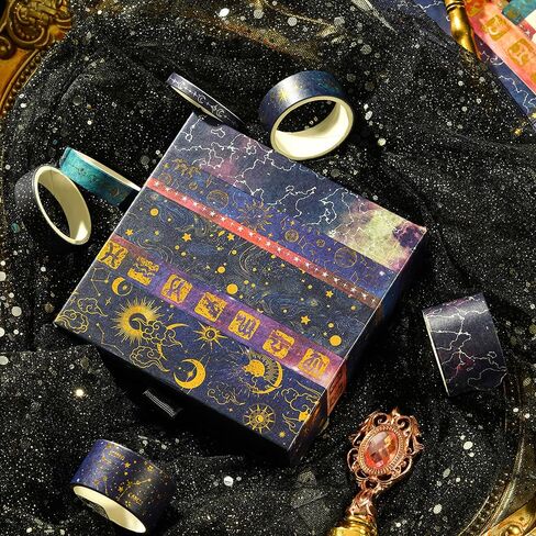 36 Rolls Galaxy Washi Tape Pack Stars Arts Adhesive Tapes Gold Silver Foil Decorative Masking Tape Sets for Craft, Kids, Scrapbook, DIY, Gift Wrapping in Kuwait