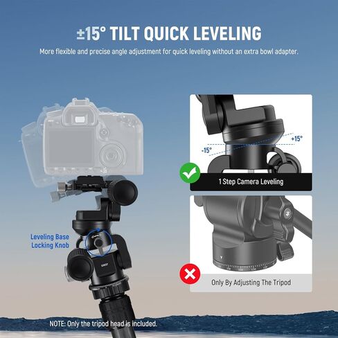NEEWER Video Camera Tripod Pan Tilt Head with +/-15° Leveling Bowl Base, Photography Tripod Head with Retractable Handle, 1/4" Arca Type QR Plate for DSLR Camera Camcorder, Max Load 11lb/5kg, TH03 in Saudi Arabia