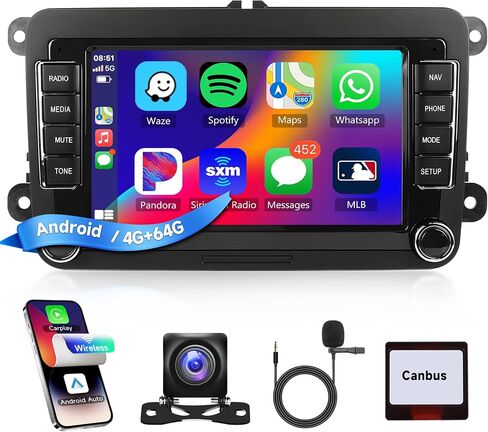 4+64G Android Car Radio for VW Passat Golf MK5 MK6 Jetta T5 EOS Polo Touran Seat Sharan Wireless Carplay Android Auto, 7'' Touchscreen Head Unit with Mirror Link WiFi GPS Bluetooth FM EQ Rear Camera in Saudi Arabia