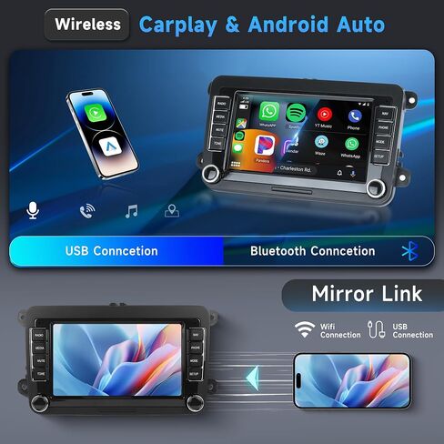 4+64G Android Car Radio for VW Passat Golf MK5 MK6 Jetta T5 EOS Polo Touran Seat Sharan Wireless Carplay Android Auto, 7'' Touchscreen Head Unit with Mirror Link WiFi GPS Bluetooth FM EQ Rear Camera in Saudi Arabia