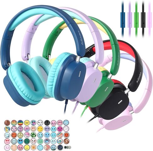 Kids Headphones for School Bulk Set 5-Pack On-Ear, 3.5mm, Wired Headphones for Schools & Libraries – Adjustable, Cushioned Headphones (Black) in Saudi Arabia
