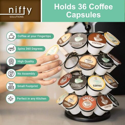 Nifty K Cup Holder – Compatible with K-Cups, Coffee Pod Carousel | 36 K Cup Holder, Spins 360-Degrees, Lazy Susan Platform, Modern Black Design, Home or Office Kitchen Counter Organizer in Kuwait