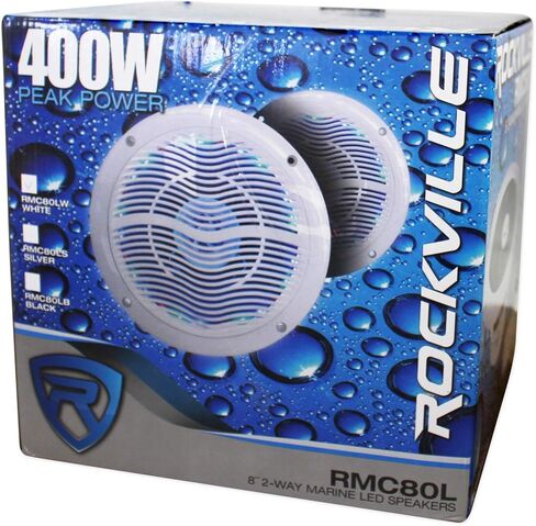 Rockville RMC80LW 8 بوصة 800 واط 2-Way White Marine مكبرات صوت مع LED متعدد الألوان + جهاز تحكم عن بعد in Kuwait
