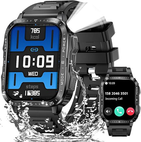 Military Smart Watches for Men (Make/Answer Call) with LED Flashlight 1.96" Big Screen 430mAh Fitness Tracker with Sport Modes Heart Rate Monitor Rugged Smartwatch for iPhone Android in Saudi Arabia