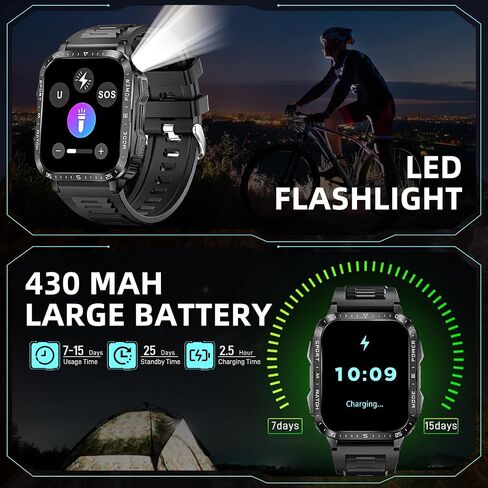 Military Smart Watches for Men (Make/Answer Call) with LED Flashlight 1.96" Big Screen 430mAh Fitness Tracker with Sport Modes Heart Rate Monitor Rugged Smartwatch for iPhone Android in Saudi Arabia