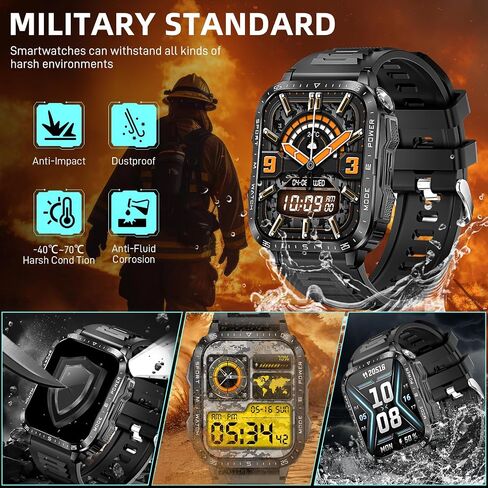 Military Smart Watches for Men (Make/Answer Call) with LED Flashlight 1.96" Big Screen 430mAh Fitness Tracker with Sport Modes Heart Rate Monitor Rugged Smartwatch for iPhone Android in Saudi Arabia